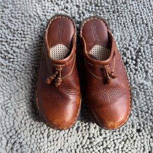 Born Chestnut Brown Leather Slip-On Clogs